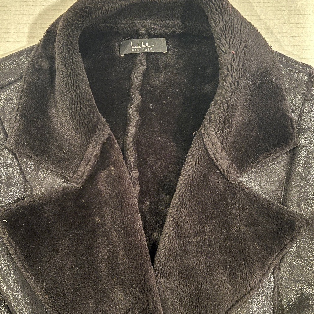 NICOLE MILLER FAUX SHEARLING AND FAUX LEATHER COAT - LIGHTLY WORN